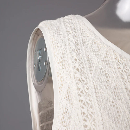 Load image into Gallery viewer, Women Beige Knitting Spliced Elegant Midi Vest Dress New Round Neck Sleeveless Fashion Tide Spring Summer 2025 CPG3068
