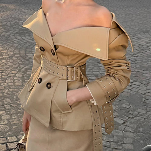 Load image into Gallery viewer, Slimming Spliced Lace Up Elegant Jackets for Women V Neck Long Sleeves Patchwork Double Breasted Jacket Female New
