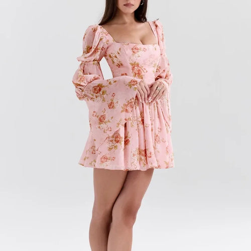 Load image into Gallery viewer, Elegant Horn Long Sleeve Bodycon Printed Short Skirt Female Sexy Square Neck Slim Female Dress Party Club Evening Dress
