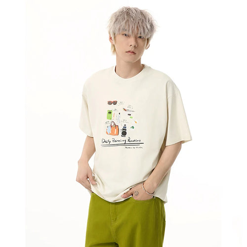 Load image into Gallery viewer, Men's T-shirts New Cartoon Printing Korean Style Short Sleeve Tees Solid Color Summer Round Neck Pullover Menswear 9W1847
