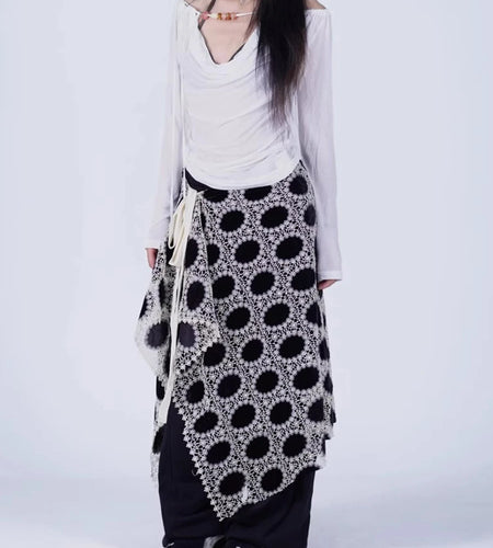 Hit Color Hollow Out Spliced Lace Up Fashion Fart Curtains for Women High Waist Irregular Fart Curtain Female New