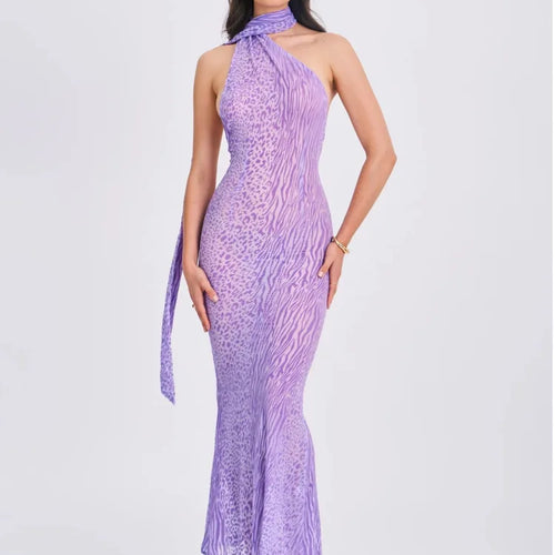 Load image into Gallery viewer, Elegant Sleeveless Hanging Neck Mesh Long Dress Women's Sexy Backless Bodycon Leopard Pattern Dress Party Club Vestidos
