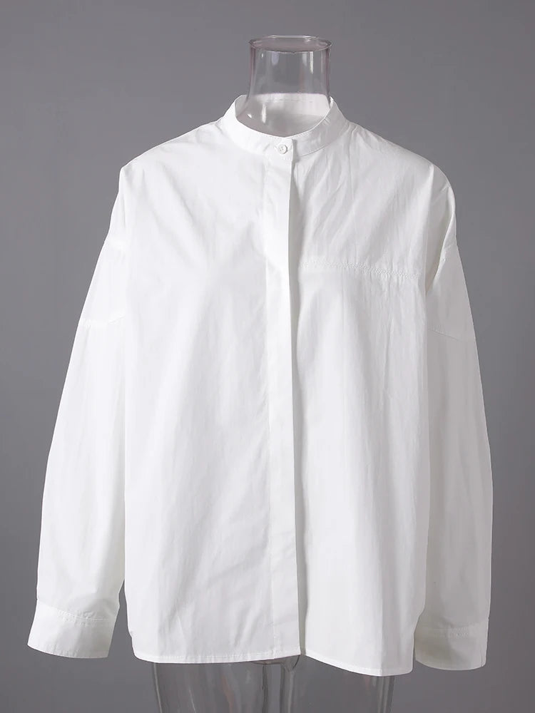 Women Black Brief Big Size Elegant Blouse New Stand Collar Long Sleeve Shirt Fashion Tide Spring Autumn 2025 1DH8347