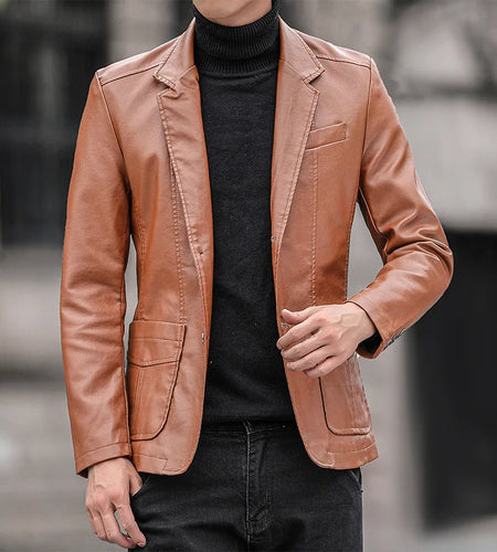 Motorcycle Biker PU Jacket Male Brand Streetwear Casual Men's Stand-up Collar Leather Jacket Vintage Design Coat Men's