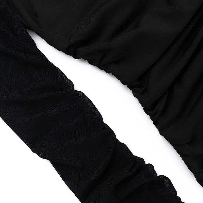 Black Sexy Maxi Dress Women Autumn New Sheer Mesh Long Sleeve Slim Fit Dress Ladies Elegant Bodycon Dresses Clubwear