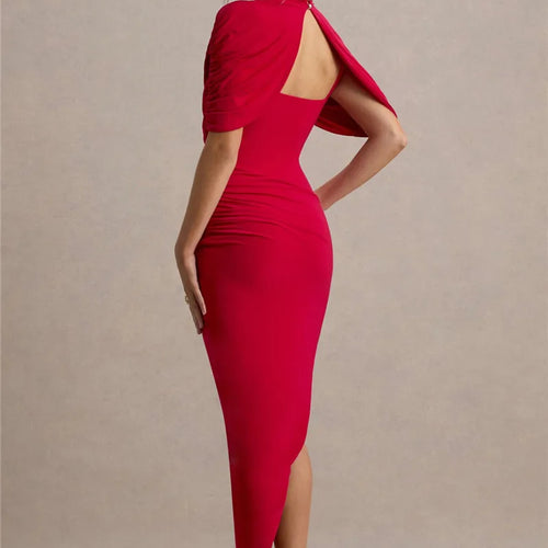 Load image into Gallery viewer, Half Sleeve Backless Ruched Sexy Maxi Dress Women Summer New Turtleneck Slim High Waist Evening Club Party Long Dress
