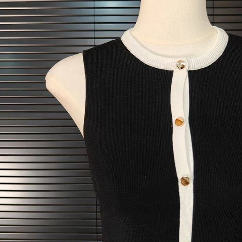 Load image into Gallery viewer, Hit Color Two Piece Set For Women O Neck Sleeveless Top High Waist Slimming Shorts Sets Female Fashion Style New
