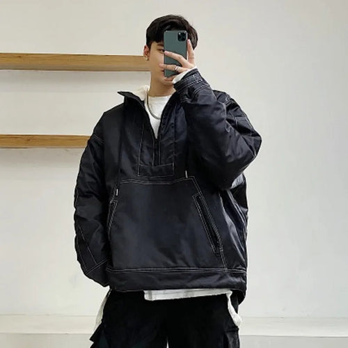 Load image into Gallery viewer, Winter New Men&#39;s Padded Jackets Hooded Big Pockets Drawstring Zippers Patchwork Solid Color Stylish Male Cotton Coat 9C9365
