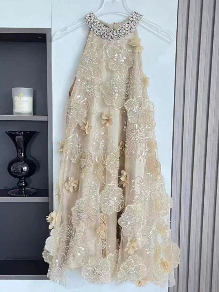 Hit Color Spliques Appliques Slimming Dresses For Women O Neck Sleeveless High Waist Temperament Dress Female New