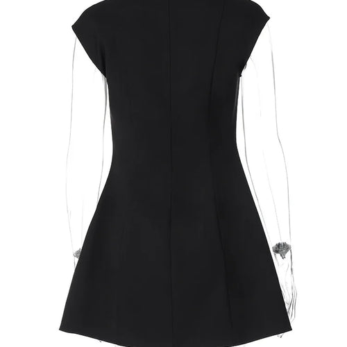 Load image into Gallery viewer, Black Sleeveless Sexy Mini Dress For Women Fashion Zipper Deep V Neck Two Pocket A-line Night Club Party Dress Elegant
