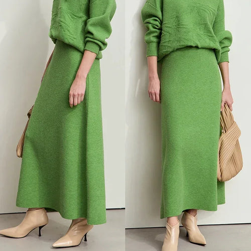 Load image into Gallery viewer, Minimalist Women Knitted Skirts 2024 Fall Winter Casual Elegant Elastic Waist Loose A-line Office Lady Midi Skirt 12444070
