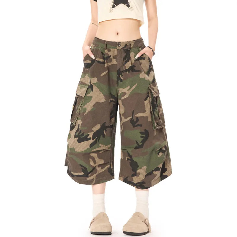 Men's Cargo Shorts New American Style Male Street Fashion Multi Pockets Loose Straight Leg Casual Bottoms Summer 9W1726