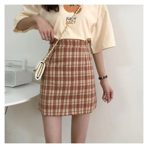 Load image into Gallery viewer, Autumn Korean Vintage Plaid Zipper A-line Short Skirt New Women Elegant High Waist Sexy Club Vacation Party Mini Half Skirt Chic

