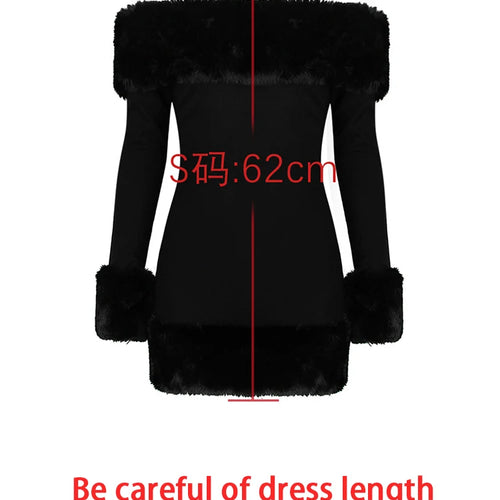 Load image into Gallery viewer, Faux Fur Elegant Party Dresses for Women 2023 Black Off The Shoulder Formal Occasion Dresses Mini New in Winter Women Clothing
