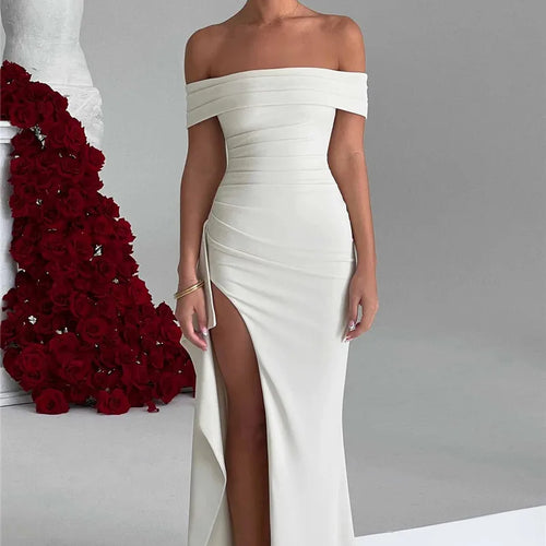 Load image into Gallery viewer, Elegant Off-shoulder High Split Maxi Dress Women Fashion Strapless Sleeveless Backless Bodycon Club Party Sexy Dress
