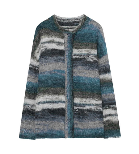 Men's Sweater New Spring Stripes Contrast Color Knitted Male Loose Casual Single Breasted Cardigan Handsome Knits 9W1478
