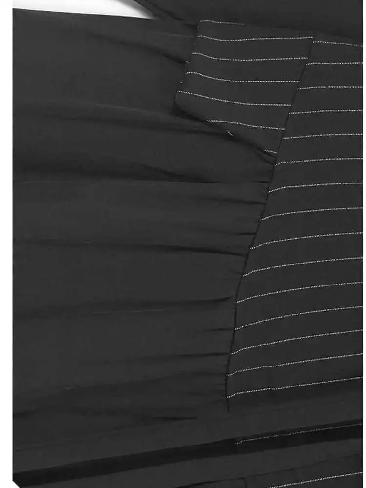 Women Black Striped Drawstring Big Size Knee-Length Dress New Lapel Long Sleeve Fashion Tide Spring Autumn 2025 1DH9966