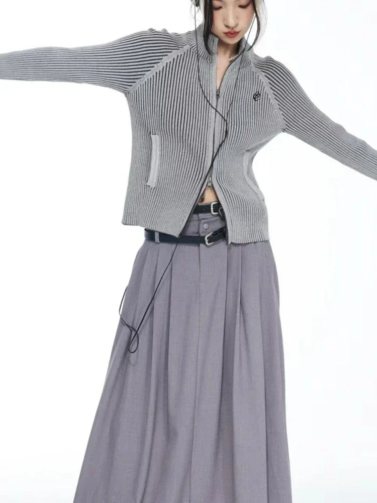 Vintage Zipper Cardigan Women Embroidery Y2k Aesthetic Grunge Sweater Jackets Female Harajuku Slim Knitted Coats Femme