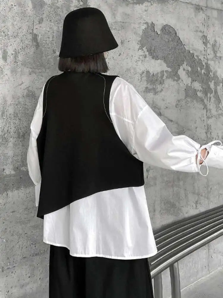 Big Size Vest Shirt Wide Leg Pants Three Piece Suit New Lapel Long Sleeve Women Fashion Tide Spring Autumn 2025 1DH5373