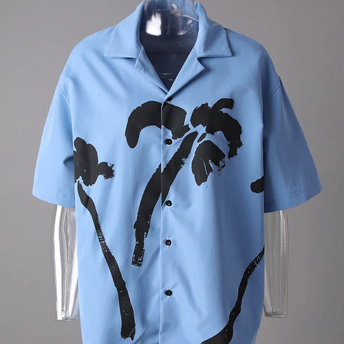 Load image into Gallery viewer, Women Blue Pattern Printed Big Size Casual Blouse New Lapel Short Sleeve Shirt Fashion Tide Spring Summer 2025 CPG3077
