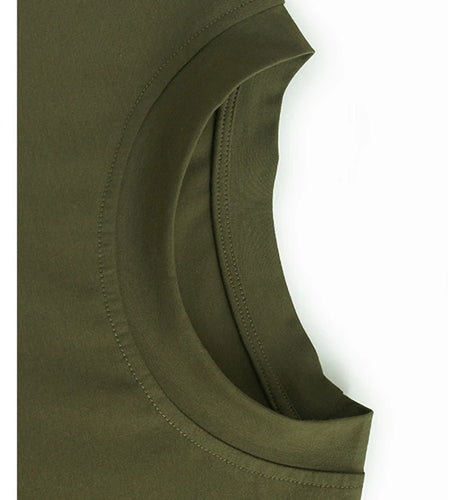 Women Army Green Pleated Hem Big Size Midi Dress New Round Neck Short Sleeve Fashion Tide Spring Summer 2025 1DJ0781