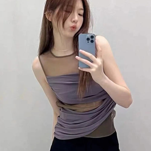 Load image into Gallery viewer, Hit Color Tank Tops For Women Round Neck Sleeveless Asymmetrical Summer Vest Female Fashion Style Clothing
