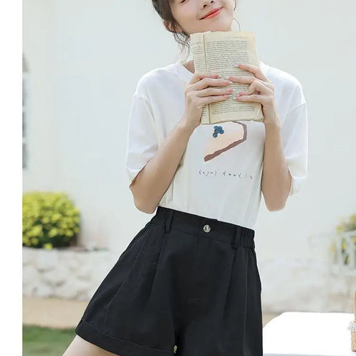 Load image into Gallery viewer, Spring Summer High Waist Solid Student Cotton Shorts Women Fashion Casual Versatile Button Pleated Short Pants Simplicity Korean
