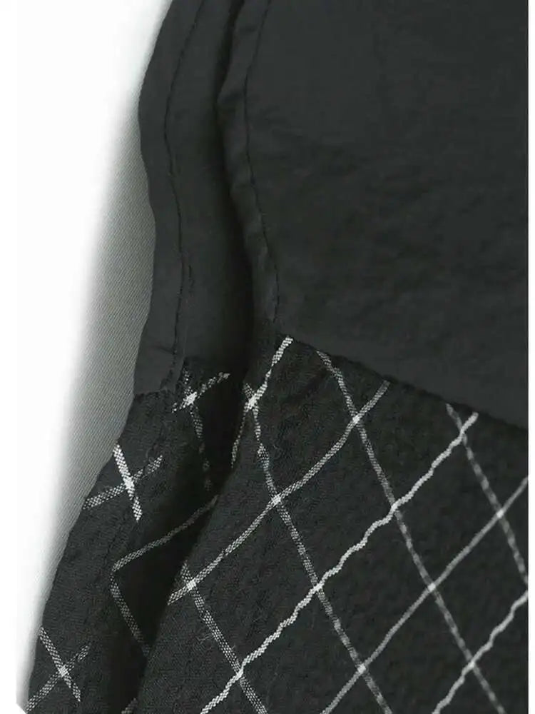 Women Black Plaid Color-block Big Size Midi Dress New Round Neck Short Sleeve Fashion Tide Spring Summer 2025 1DJ0086