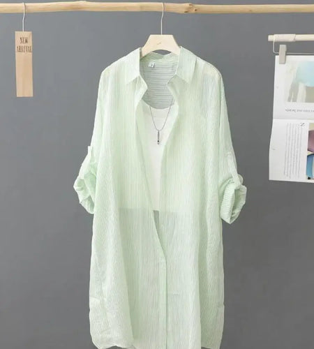 Casual Women's Shirt Loose Long Sleeve Top Summer Thin Jacket Coat Medium Long Blouses Female Clothing Fashion Solid Color