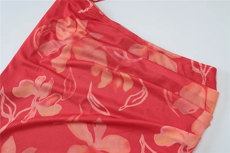 Halter Deep V Neck Ruffled Sexy Maxi Dress For Women Fashion Sleeveless Backless High Waist Bodycon Club Printed Dress