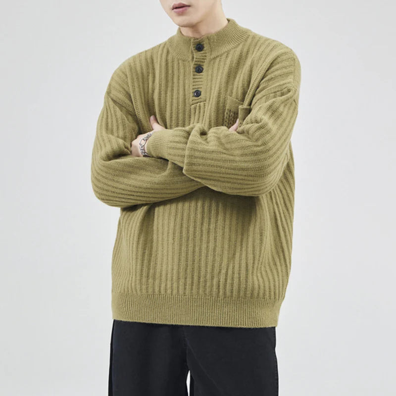 Men's Sweaters American O-neck Solid Color Male Pullover Loose Thick Casual Handsome Trendy Knitting Sweater New 9W1315