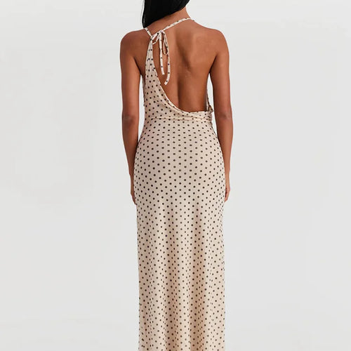 Load image into Gallery viewer, Spaghetti Strap Polka Dot Dress For Women Gown Fashion Irregular V Neck Sleeveless Backless Bodycon Club Long Dress
