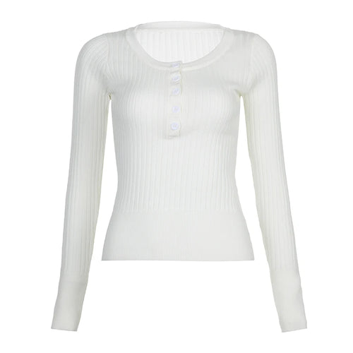 Load image into Gallery viewer, Casual White Buttons Knitted Sweater Women Basic Slim Autumn Pullover Korean Fashion Knitwear Jumpers Coquette Tops
