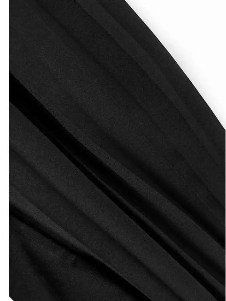 Women Black Pocket Pleated Big Size Midi Casual Dress New Round Neck Short Sleeve Fashion Tide Spring Summer 2025 1DJ0137