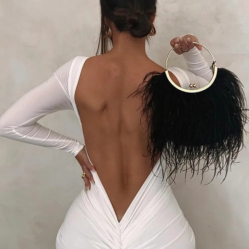 Load image into Gallery viewer, Sexy Backless Ruched Maxi Dress Women White Long Sleeve Evening Dresses Female Autumn Skinny Elegant Party Clubwear 2022
