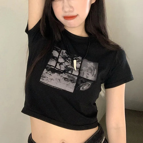 Load image into Gallery viewer, 90s Black Gothic Harajuku Vintage Grunge Graphic Slim Fit Short Crop Top Women's Streetwear Sexy Summer Y2K Punk Casual T-Shirt
