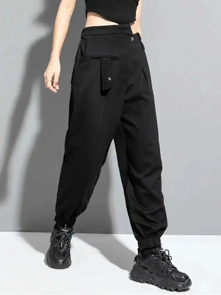 High Elastic Waist Black Irregular Long Harem Pants New Loose Fit Trousers Women Fashion Tide Spring Autumn 2025 1DF1325