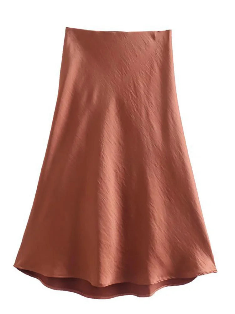 Hot Sale Solid Satin Elastic Waist Women A-Line Skirt Summer Female Slim Falda