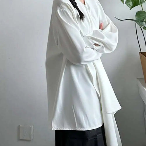 Load image into Gallery viewer, Women White Irregular Plain Color Big Size Blouse New Scarf Collar Long Sleeve Shirt Fashion Spring Autumn 2025 1DJ0507
