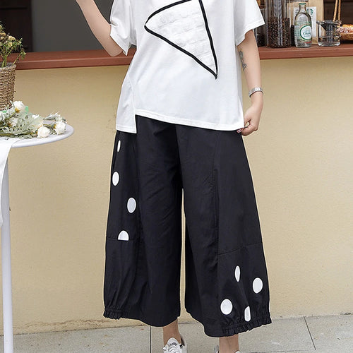 Load image into Gallery viewer, High Elastic Waist Black Dot Printed Calf-Length Wide Leg Pants New Trousers Women Fashion Tide Spring Autumn 2025 1DJ0943
