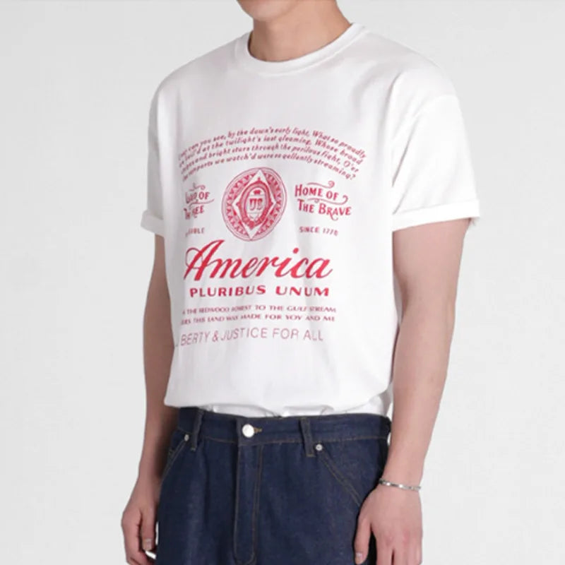 Letter Printed Men's Short Sleeve T-shirts New Summer Round Neck Design Loose Handsome Trendy T-shirt Male Top 9W1630