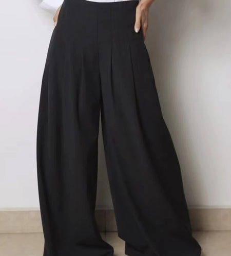 Solid Loose Spliced Folds Casual Pants for Women High Wasit Temperament Wide Leg Pant Female Fashion Clothing New