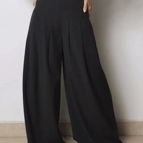 Load image into Gallery viewer, Solid Loose Spliced Folds Casual Pants for Women High Wasit Temperament Wide Leg Pant Female Fashion Clothing New

