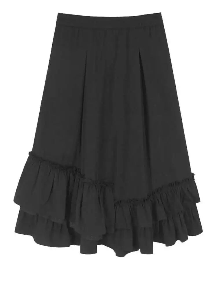 High Elastic Waist Green Pleated Ruffles Elegant Midi Half-body Skirt Women Fashion Tide New Spring Autumn 20251DJ0183