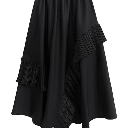 Load image into Gallery viewer, High Elastic Waist Black Irregular Pleated A-line Half-body Casual Skirt Women Fashion Tide New Spring Autumn 2025 1DH3690
