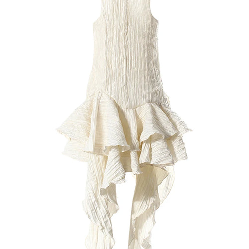 Load image into Gallery viewer, Women Silver Gray Textured Pleated Ruffles Vest Dress New Round Neck Sleeveless Fashion Tide Spring Summer 2025 7AB9278
