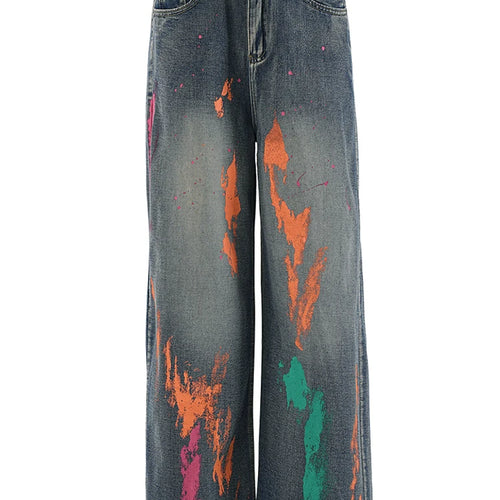 Load image into Gallery viewer, High Waist Blue Denim Painted Long Casual Wide Leg Jeans New Women Trousers Fashion Tide Spring Autumn 2025 CPG2279
