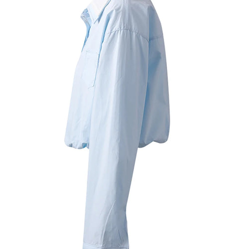 Load image into Gallery viewer, Women Blue Color-block Short Big Size Bud Blouse New Lapel Long Sleeve Shirt Fashion Tide Spring Autumn 2025  CPG3010
