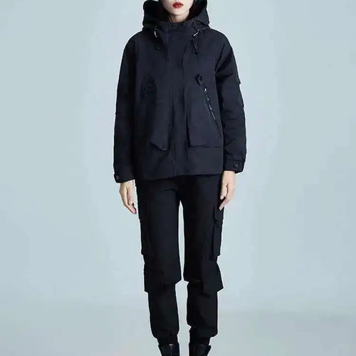 Load image into Gallery viewer, Black Big Size Loose Fit Pocket Casual Jacket New Hooded Long Sleeve Women Coat Fashion Tide Spring Autumn 2025 1DH3240
