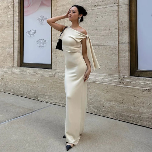 Load image into Gallery viewer, Diagonal Collar Sleeveless Sexy Maxi Dress For Women Fashion Off-shoulder Sleeveless Bodycon Long Dress Elegant
